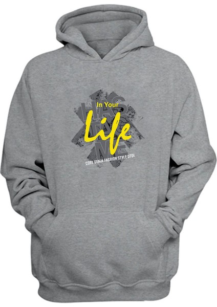 Unisex In Your Life Baskılı Gri Normal Kalıp Şardonlu Kalın Sweatshirt
