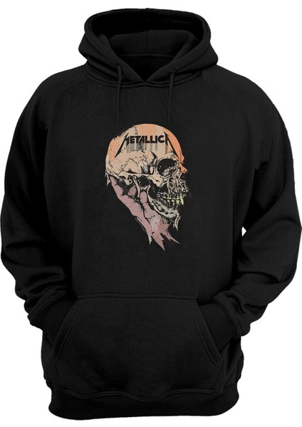 Unisex Sad But True, Metallıca Baskılı Siyah Normal Kalıp Şardonlu Kalın Sweatshirt