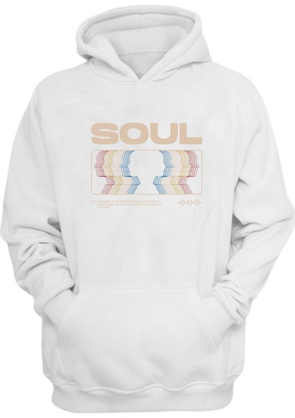 Unisex Soul, Ruh Baskılı Beyaz Normal Kalıp Şardonlu Kalın Sweatshirt