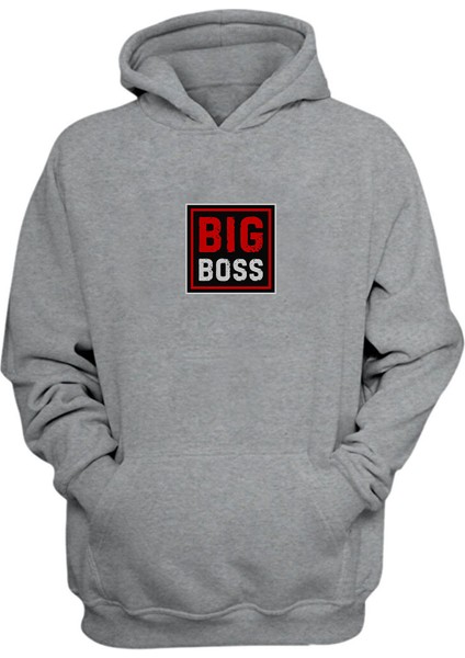 Unisex Big Boss Baskılı Gri Normal Kalıp Şardonlu Kalın Sweatshirt