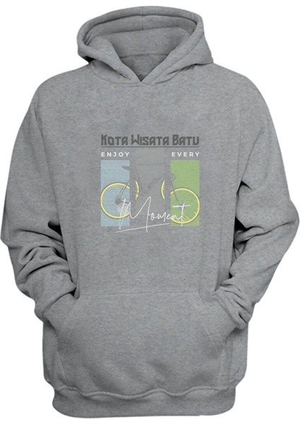 Unisex Kota Wısata Batu Baskılı Gri Normal Kalıp Şardonlu Kalın Sweatshirt