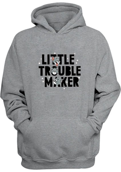 Unisex Lıttle Trouble Maker Baskılı Gri Normal Kalıp Şardonlu Kalın Sweatshirt