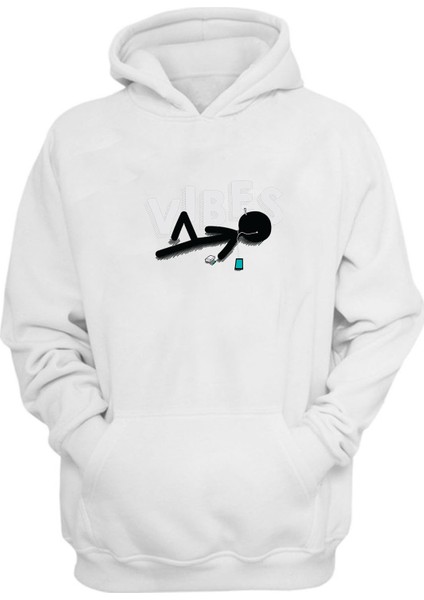 Unisex Vibes Baskılı Beyaz Normal Kalıp Şardonlu Kalın Sweatshirt