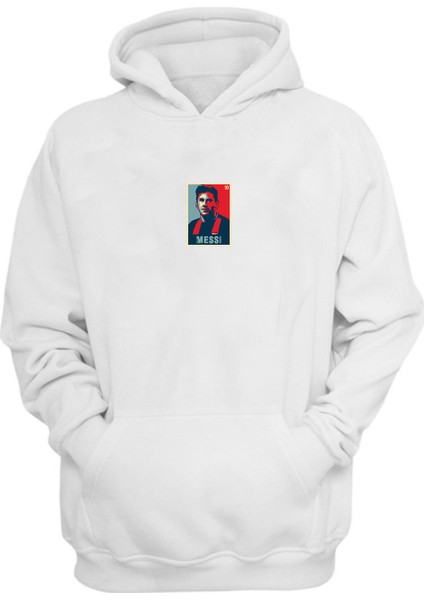 Unisex Messi Baskılı Beyaz Normal Kalıp Şardonlu Kalın Sweatshirt