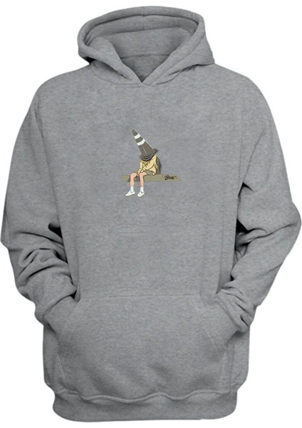 Unisex Kafasına Duba Geçirmiş Adam Baskılı Gri Normal Kalıp Şardonlu Kalın Sweatshirt