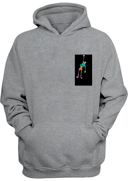 Unisex Sallanan Adam Baskılı Gri Normal Kalıp Şardonlu Kalın Sweatshirt