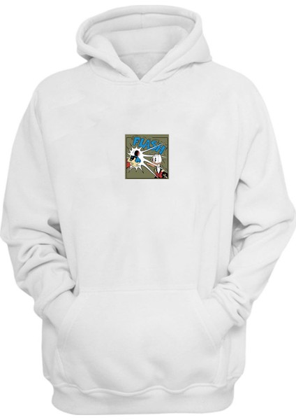Unisex Flash Ördek Baskılı Beyaz Normal Kalıp Şardonlu Kalın Sweatshirt