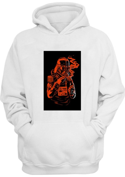 Unisex Star Wars Duman Baskılı Beyaz Normal Kalıp Şardonlu Kalın Sweatshirt