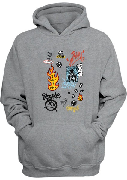 Unisex Pıck The Money, Burn Baskılı Gri Normal Kalıp Şardonlu Kalın Sweatshirt