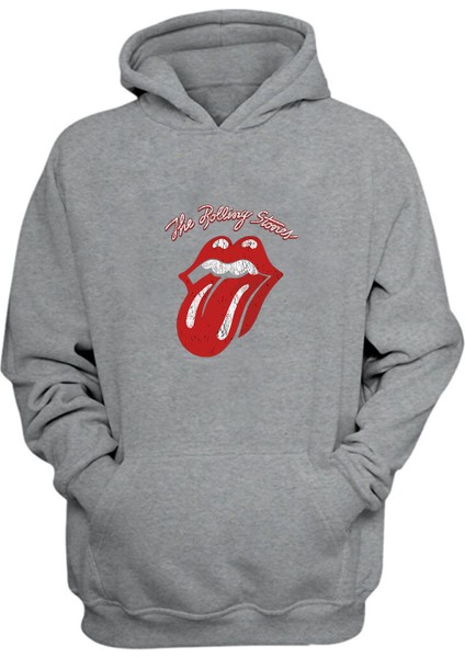 Unisex The Rolling Stones Baskılı Gri Normal Kalıp Şardonlu Kalın Sweatshirt