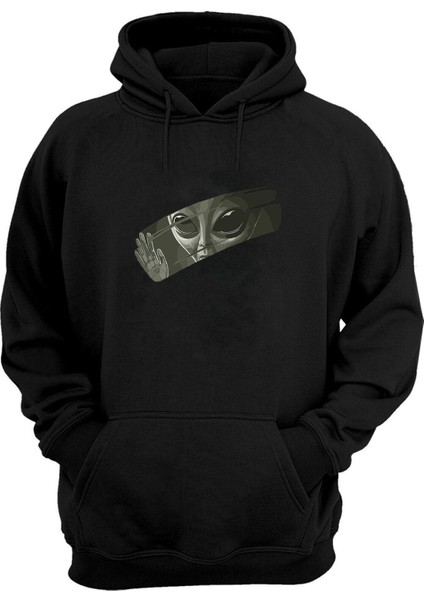 Unisex The Alien Inside Baskılı Siyah Normal Kalıp Şardonlu Kalın Sweatshirt