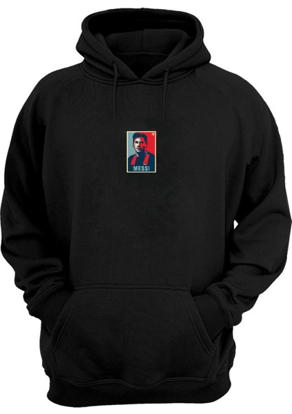 Unisex Messi Baskılı Siyah Normal Kalıp Şardonlu Kalın Sweatshirt