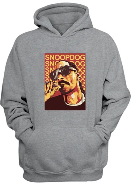 Unisex Snoop Dogg Duman Baskılı Gri Normal Kalıp Şardonlu Kalın Sweatshirt
