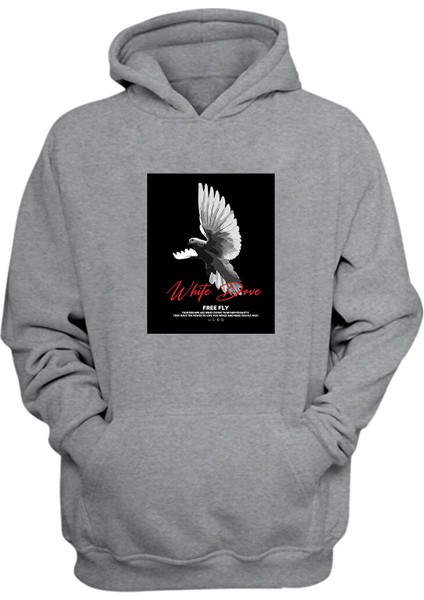 Unisex White Dove, Free Fly Baskılı Gri Normal Kalıp Şardonlu Kalın Sweatshirt
