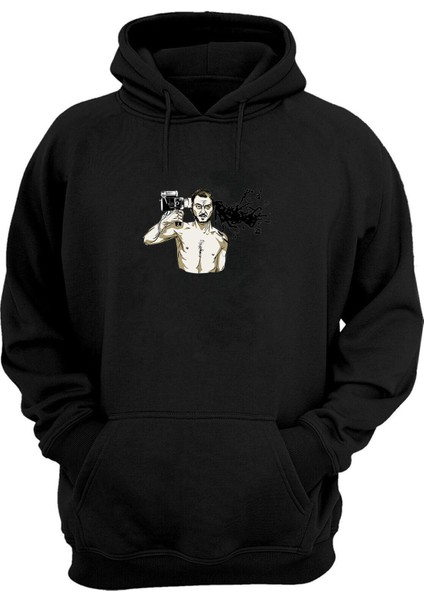 Unisex Fotograf Çekmek Baskılı Siyah Normal Kalıp Şardonlu Kalın Sweatshirt