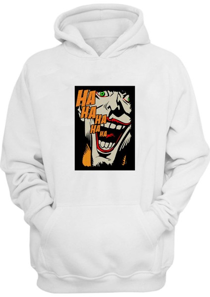 Unisex Joker Ha Ha Ha Baskılı Beyaz Normal Kalıp Şardonlu Kalın Sweatshirt