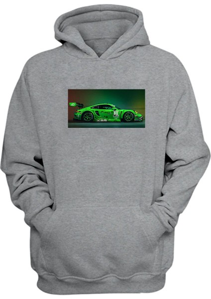 Unisex Ao Racing Porsche Gt3-R Rawr Baskılı Gri Normal Kalıp Şardonlu Kalın Sweatshirt