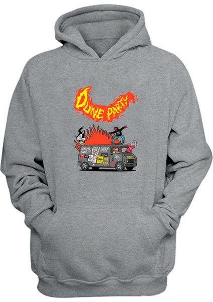 Unisex Dune Party Baskılı Gri Normal Kalıp Şardonlu Kalın Sweatshirt