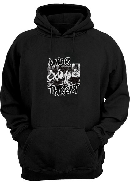 Unisex Mınor Threat Baskılı Siyah Normal Kalıp Şardonlu Kalın Sweatshirt
