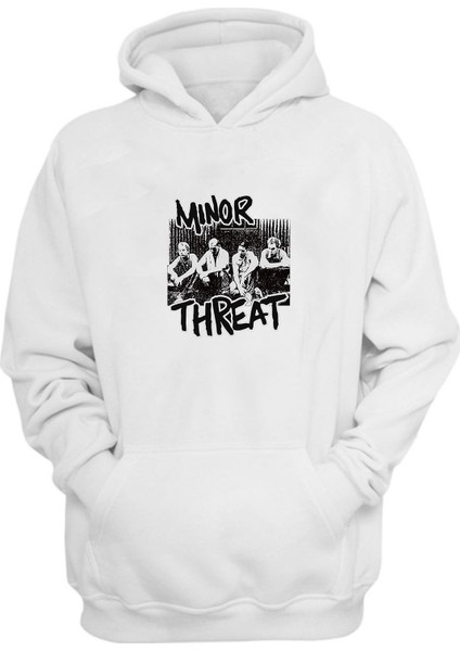 Unisex Mınor Threat Baskılı Beyaz Normal Kalıp Şardonlu Kalın Sweatshirt