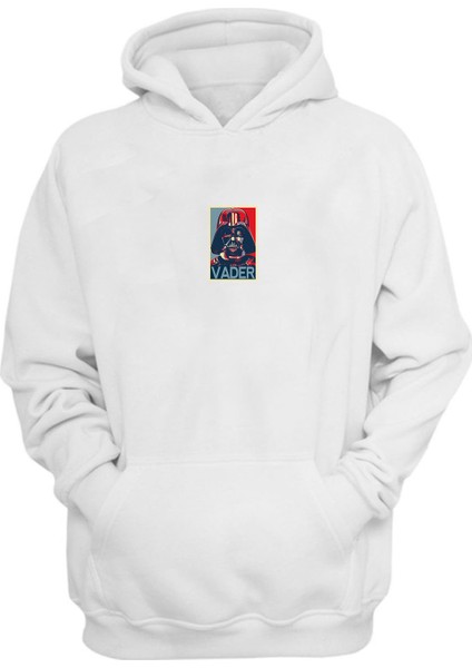 Unisex Star Wars Vader Baskılı Beyaz Normal Kalıp Şardonlu Kalın Sweatshirt