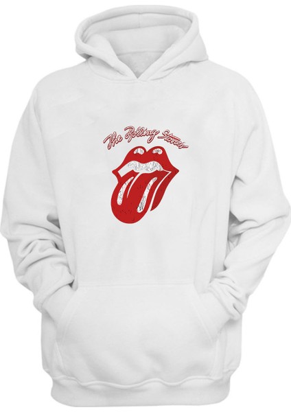 Unisex The Rolling Stones Baskılı Beyaz Normal Kalıp Şardonlu Kalın Sweatshirt