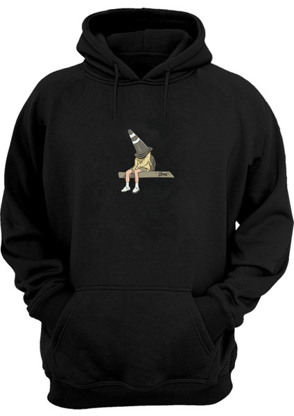 Unisex Kafasına Duba Geçirmiş Adam Baskılı Siyah Normal Kalıp Şardonlu Kalın Sweatshirt