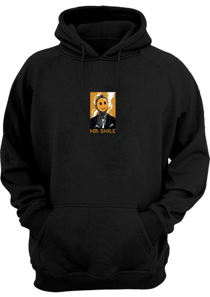 Unisex Mr.smile Baskılı Siyah Normal Kalıp Şardonlu Kalın Sweatshirt