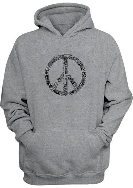 Unisex Peaceful Symbol Baskılı Gri Normal Kalıp Şardonlu Kalın Sweatshirt