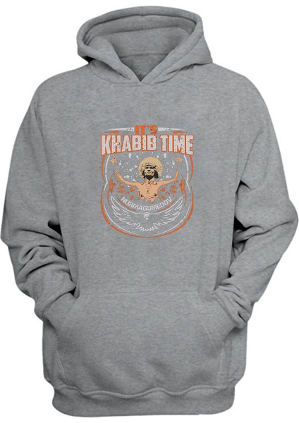 Unisex Khabib Time Nurmagomedov Baskılı Gri Normal Kalıp Şardonlu Kalın Sweatshirt