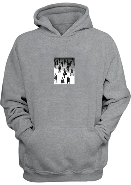 Unisex Kalabalık Içinde Yanlızlık Baskılı Gri Normal Kalıp Şardonlu Kalın Sweatshirt