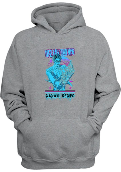 Unisex Nanamı Kento Baskılı Gri Normal Kalıp Şardonlu Kalın Sweatshirt