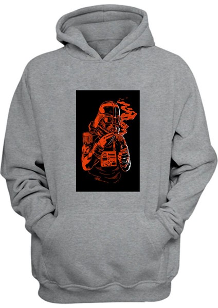 Unisex Star Wars Duman Baskılı Gri Normal Kalıp Şardonlu Kalın Sweatshirt