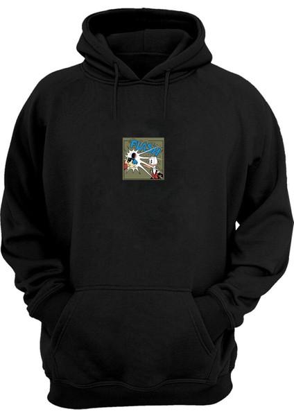 Unisex Flash Ördek Baskılı Siyah Normal Kalıp Şardonlu Kalın Sweatshirt