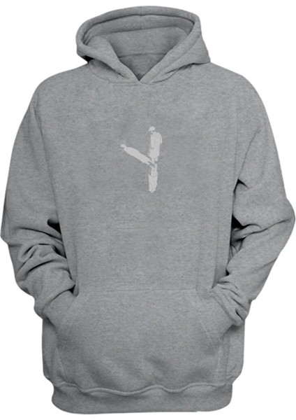 Unisex Yansıma Baskılı Gri Normal Kalıp Şardonlu Kalın Sweatshirt