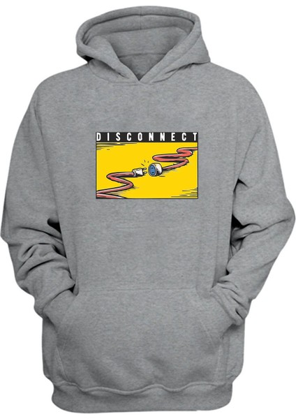 Unisex Dısconnect Baskılı Gri Normal Kalıp Şardonlu Kalın Sweatshirt