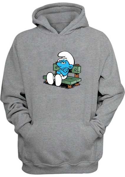 Unisex Somurtkan Şirin Baskılı Gri Normal Kalıp Şardonlu Kalın Sweatshirt