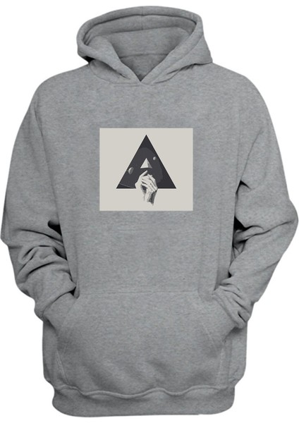 Unisex Collage, Hand Baskılı Gri Normal Kalıp Şardonlu Kalın Sweatshirt