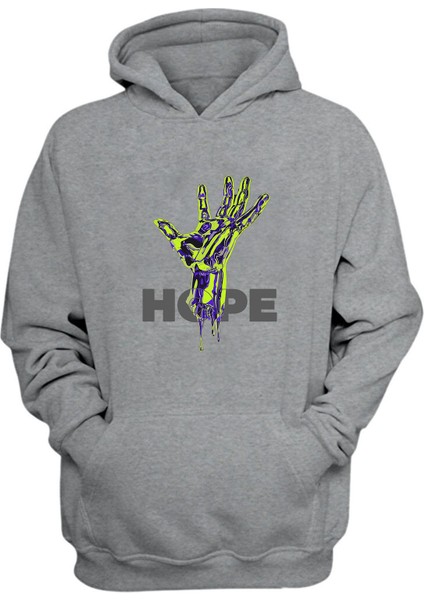 Unisex Hope Yeşil El Baskılı Gri Normal Kalıp Şardonlu Kalın Sweatshirt