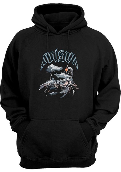 Unisex Poison Akrep Baskılı Siyah Normal Kalıp Şardonlu Kalın Sweatshirt