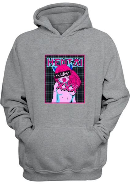 Unisex Hentaı Xxx Baskılı Gri Normal Kalıp Şardonlu Kalın Sweatshirt