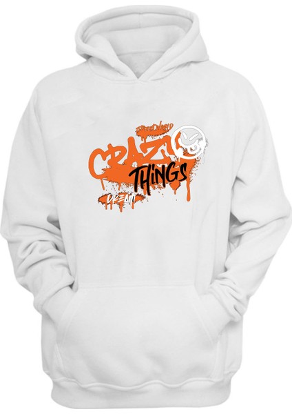 Unisex Crazy Things Dream Baskılı Beyaz Normal Kalıp Şardonlu Kalın Sweatshirt