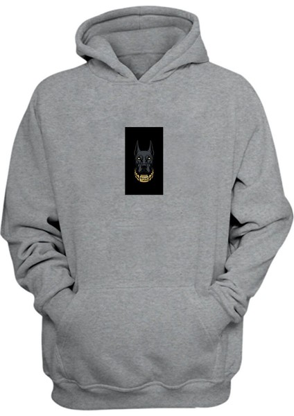 Unisex Doberman Tgds Baskılı Gri Normal Kalıp Şardonlu Kalın Sweatshirt