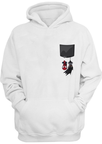 Unisex Spider And Bat Baskılı Beyaz Normal Kalıp Şardonlu Kalın Sweatshirt