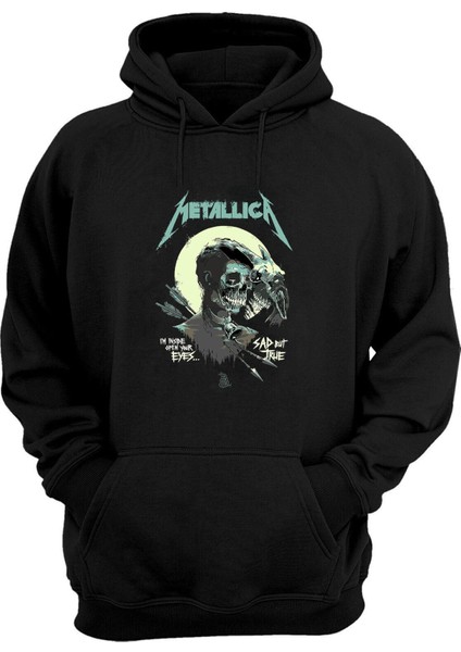Unisex Metallica Sad But True Baskılı Siyah Normal Kalıp Şardonlu Kalın Sweatshirt
