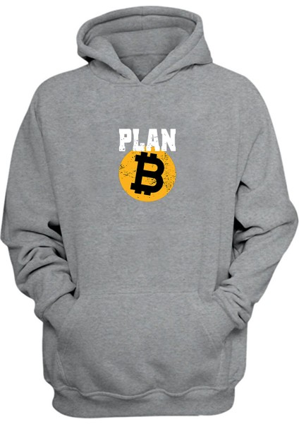 Unisex Plan B Baskılı Gri Normal Kalıp Şardonlu Kalın Sweatshirt