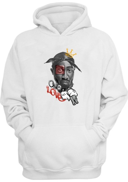 Unisex Tupac One Love Baskılı Beyaz Normal Kalıp Şardonlu Kalın Sweatshirt