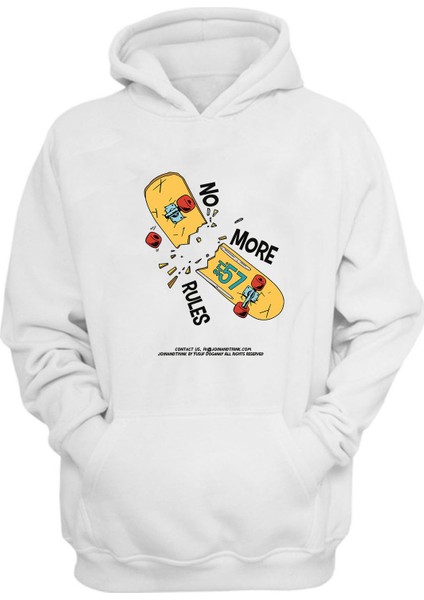 Unisex No More Rules 57 Baskılı Beyaz Normal Kalıp Şardonlu Kalın Sweatshirt