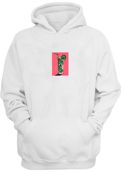 Unisex Mojito Baskılı Beyaz Normal Kalıp Şardonlu Kalın Sweatshirt