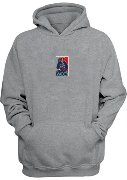 Unisex Star Wars Vader Baskılı Gri Normal Kalıp Şardonlu Kalın Sweatshirt